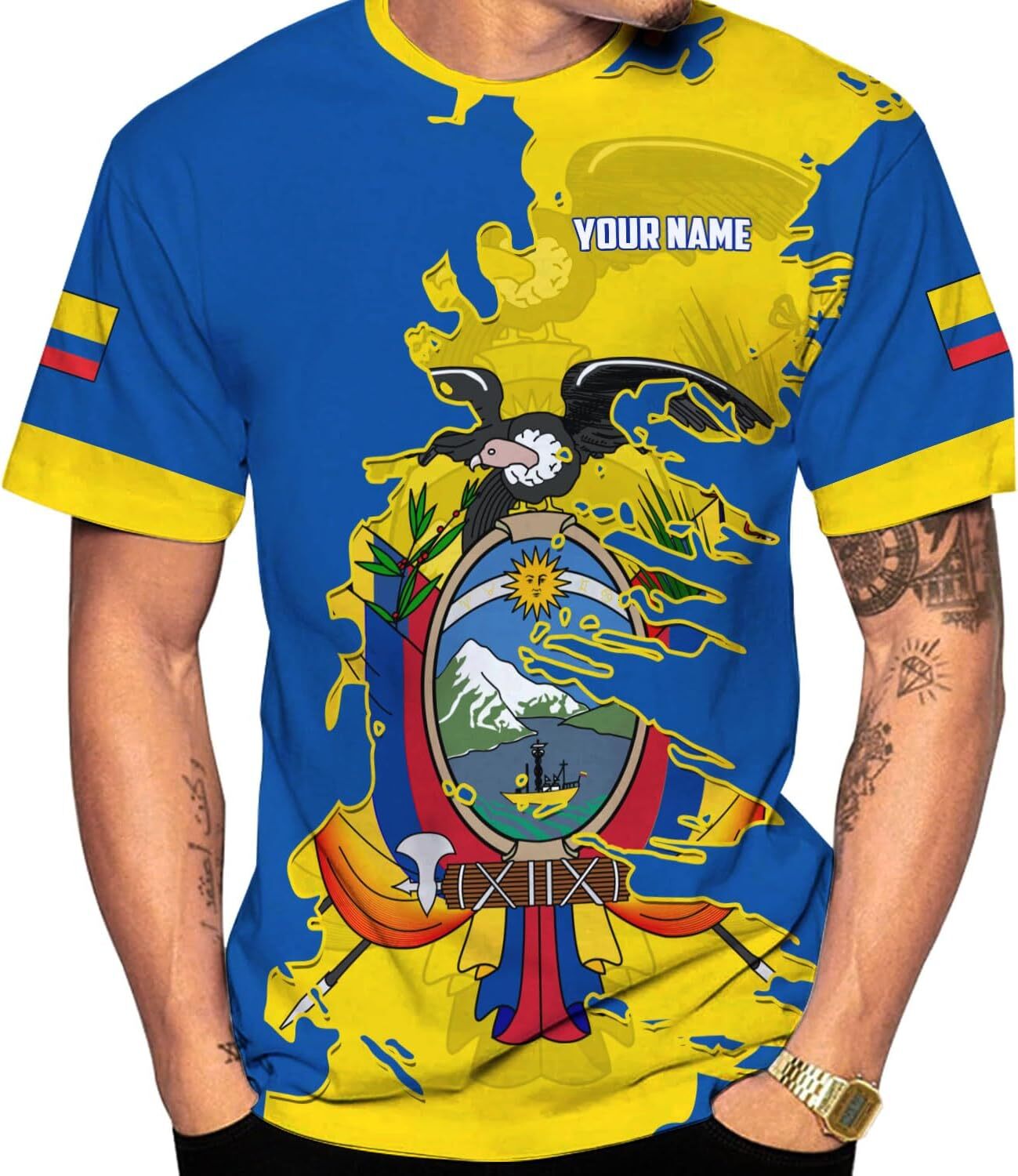 Mens T shirt Personalized Name Ecuador 3D Shirt, Ecuador Flag Pride Gift T-Shirt, Men 24 tee Casual tops summer clothes