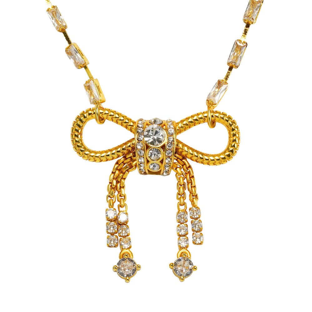New design fashionable versatile, elegant and sweet temperament, bow inlaid with zircon chain necklace accessories