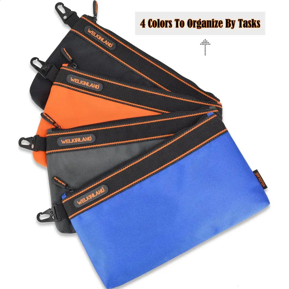 Ship from US MultiTask Spacious Small Zippered Tool Pouches 4Pack Set Orange Black Grey Blue ClipOn Electricians Bag 250305FBB