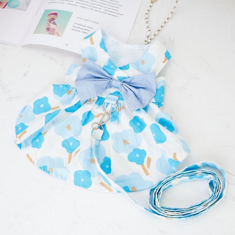Fashion Dog Princess Dress Dog Harness with Leash Floral Puppy Suspender Skirt Cute Bow Cat Dresses Pet Accessories Dog Clothes