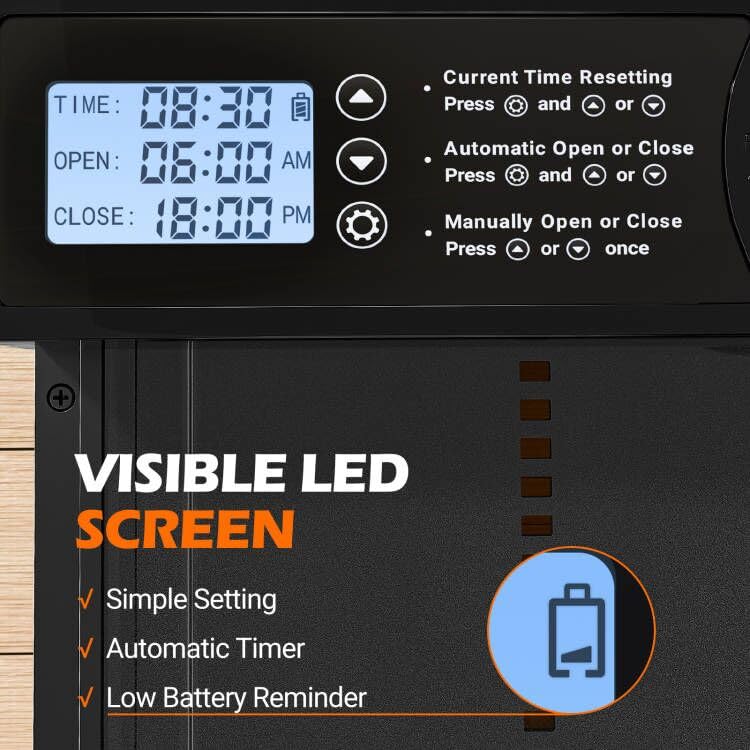 Automatic Chicken Coop Door 2Pcs, Aluminum Automatic Chicken Door with Battery-Powered, LCD Display Timer and Anti-Pinch Feature
