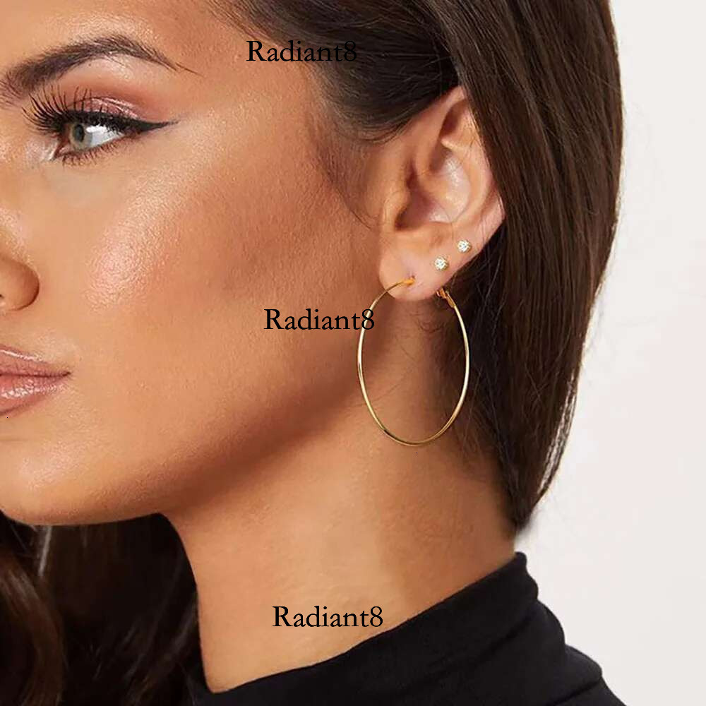 HNSP Stainless Steel Hoop Earrings For Women Ear Jewelry Accessories Big Circle 40MM-50MM Ring Earring