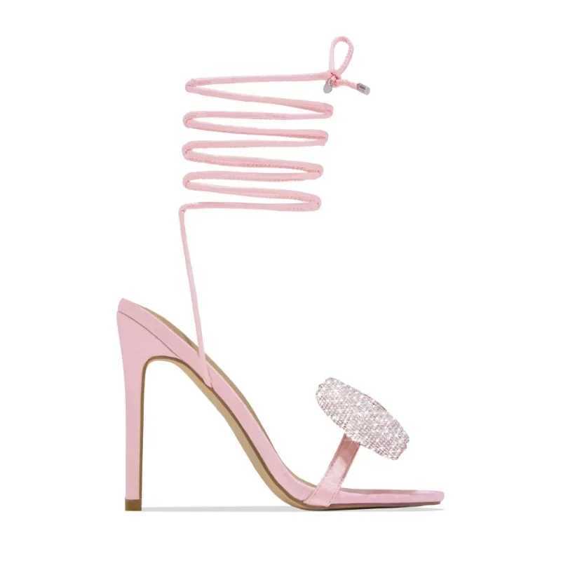 Cross-Tied Designer Fi Crystal Butterfly-knot Women Sandals Pumps Summer Lace-up Square Toe Ladies High Heels Wedding ShoesXJ2500305