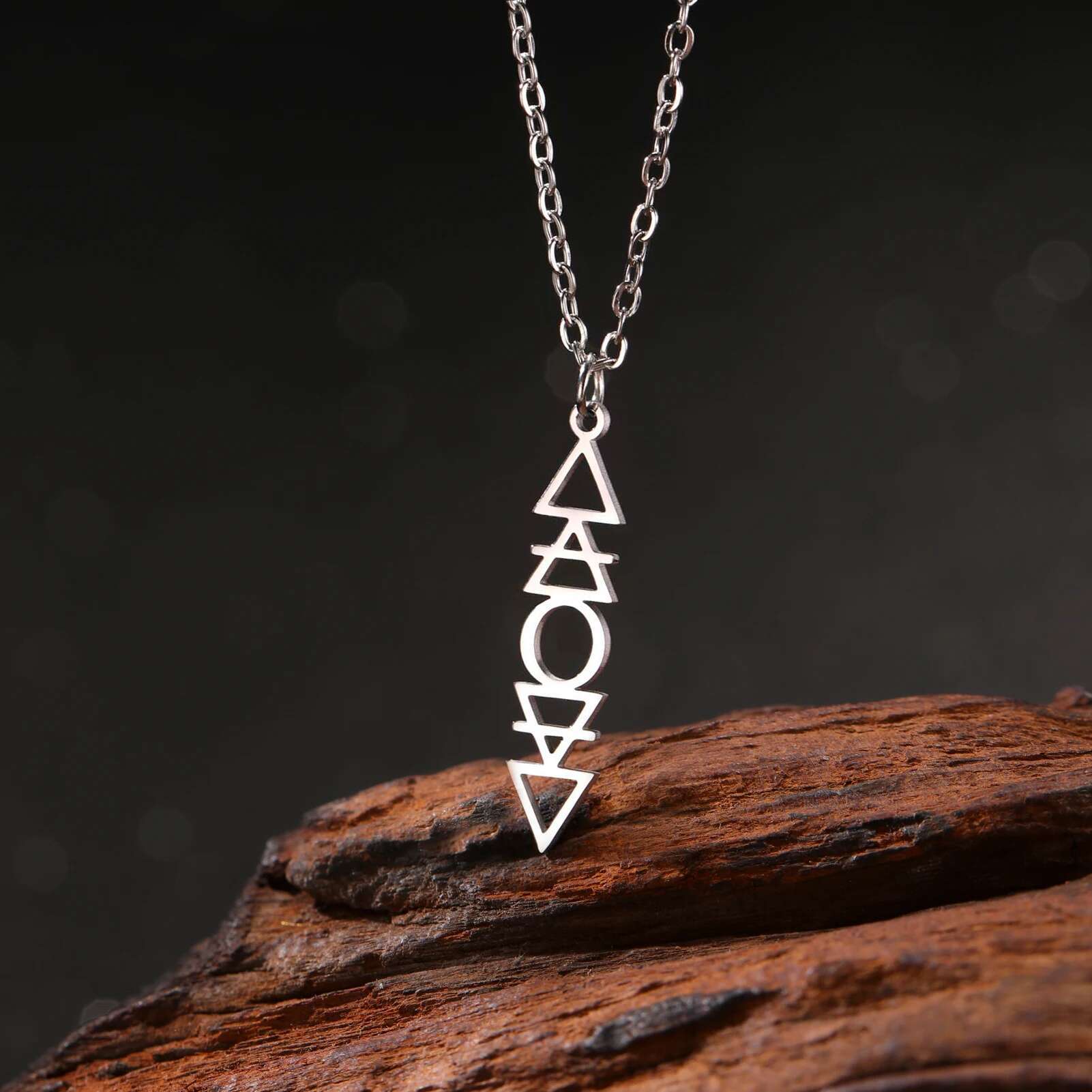 Balanced Four Element Pendant Necklace Earth Gas Fire Water Pill Symbol Retro Protector Stainless Steel Birthday Gift