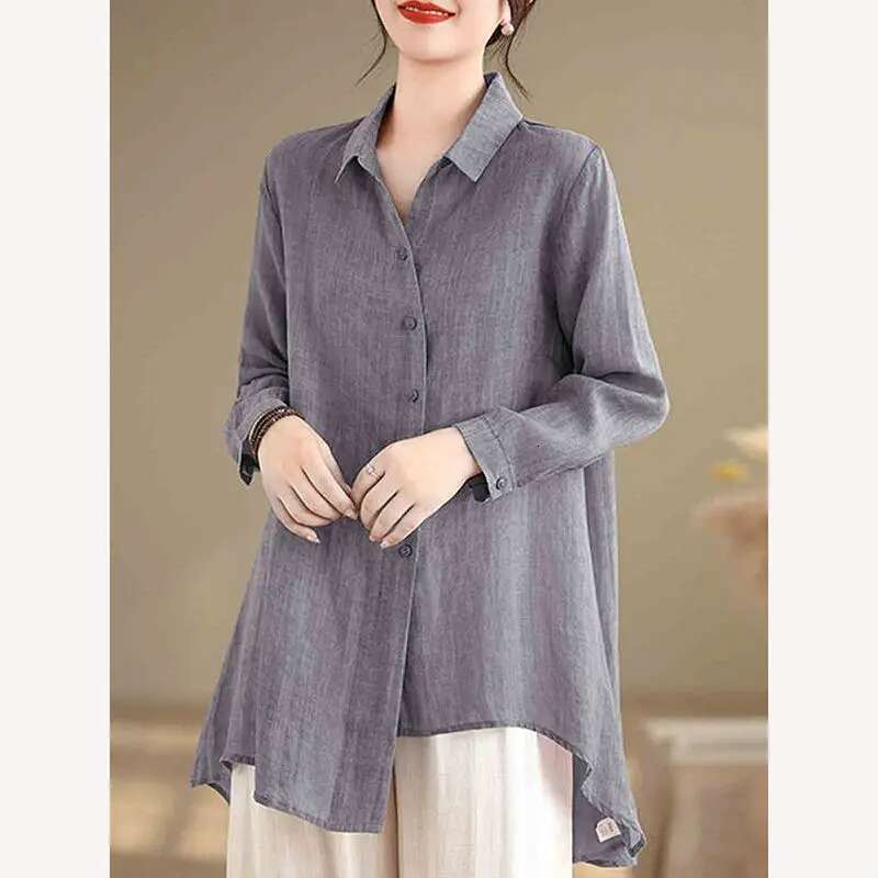 Cotton En Mid Length Shirt Spring Autumn New Artistic Style Casual Loose Slimming Temperament Tops Trendy Clothes For Women
