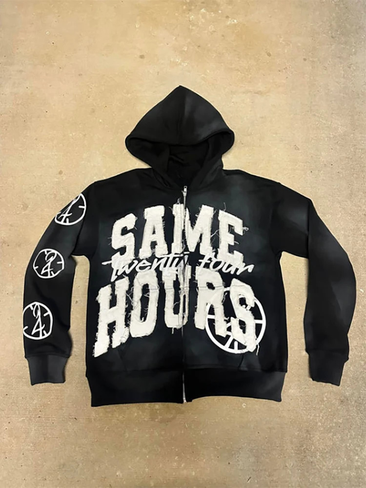 Man Clothes Letter Print Retro Oversized Hoodie Women Y2K Street Hip Hop Harajuku Casual Zipper Sweatshirt Women ropa hombre 250304