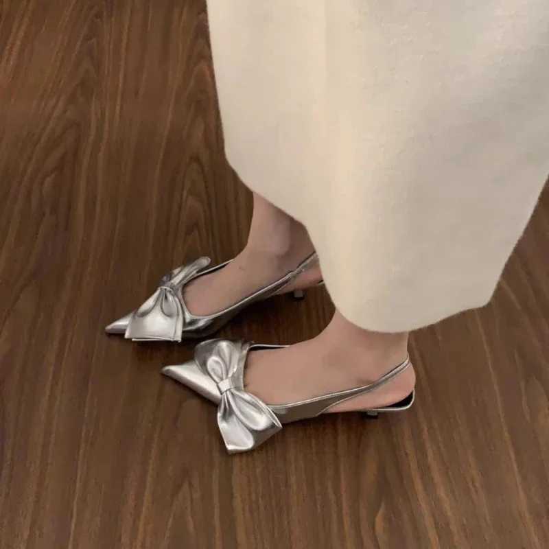 Wens Pumps Slip Wen Sandals Summer 2025 Pointed Toe Sier Party Shoes Womens Wens High H Bowknot Shoes Y250304