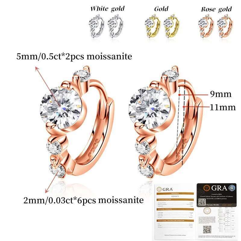 TBCYD 5MM D Color Full Moissanite Hoop Earrings S Sterg Sier 1.18cttw Rose Gold Ear Clasps Buckle For Women Fine Jewerly