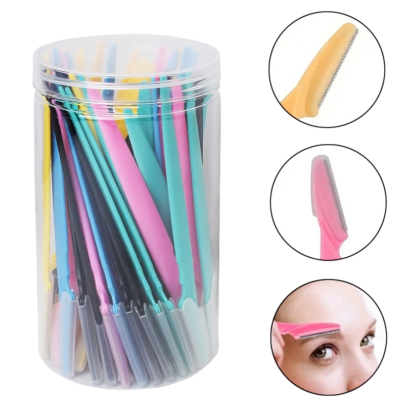 50Pcs/Bottle Eyebrow Razors With Container Eye Brow Trimmer In Case Hair Removal Shaver Safe Blades Trimming Tools 250305