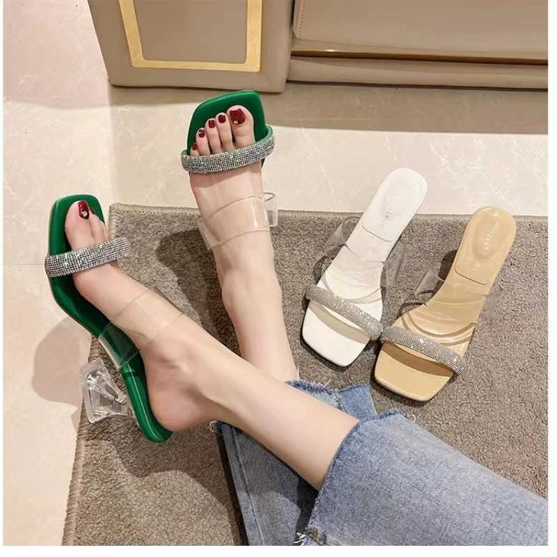 Square in water diamond Shoes Transparent Sexy Wen Sandals High H Sandals Crystal Pumps Shoes summer new Shoes Y250304