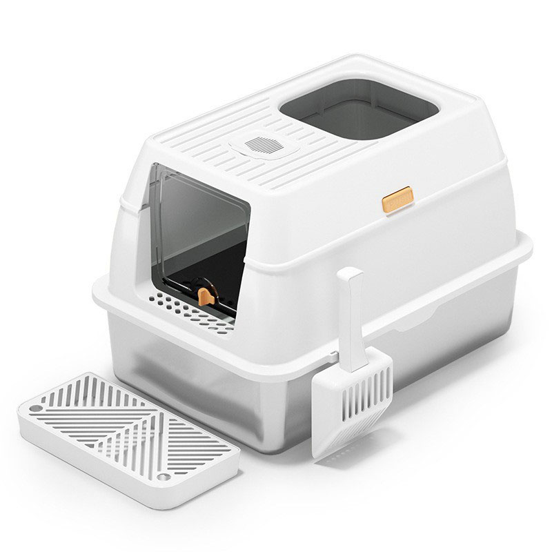 Fully enclosed stainless steel cat litter box, large anti odor, super large cat toilet, enclosed cat litter box, pet supplies