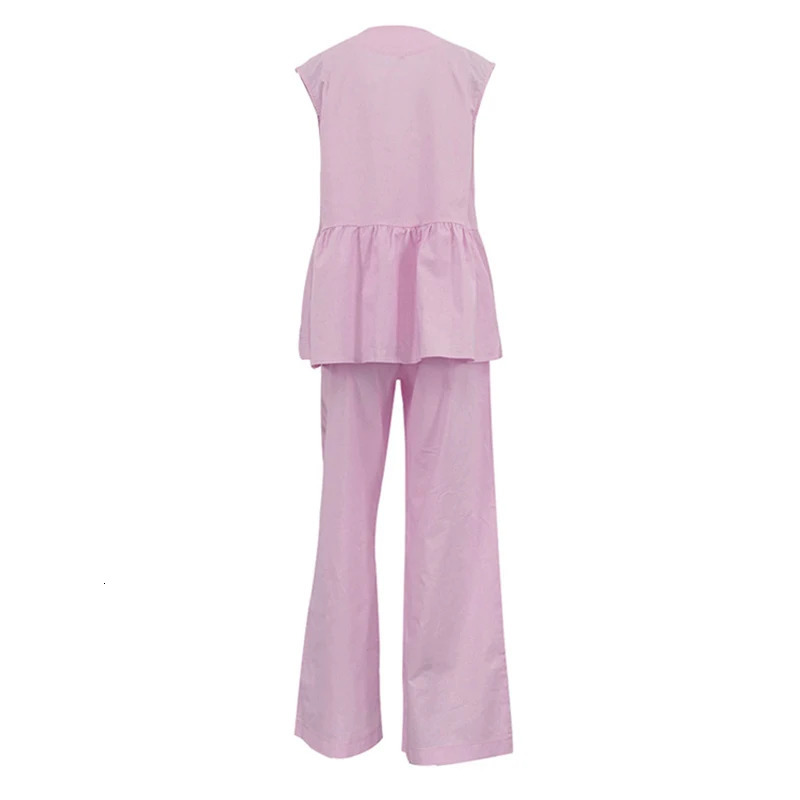 Elegant Commute Solid Two Piece Set Women Club Party Outfits 2025 High Street Sleeveless V-Nevk Blouse Tops Long Pants Suit 250304