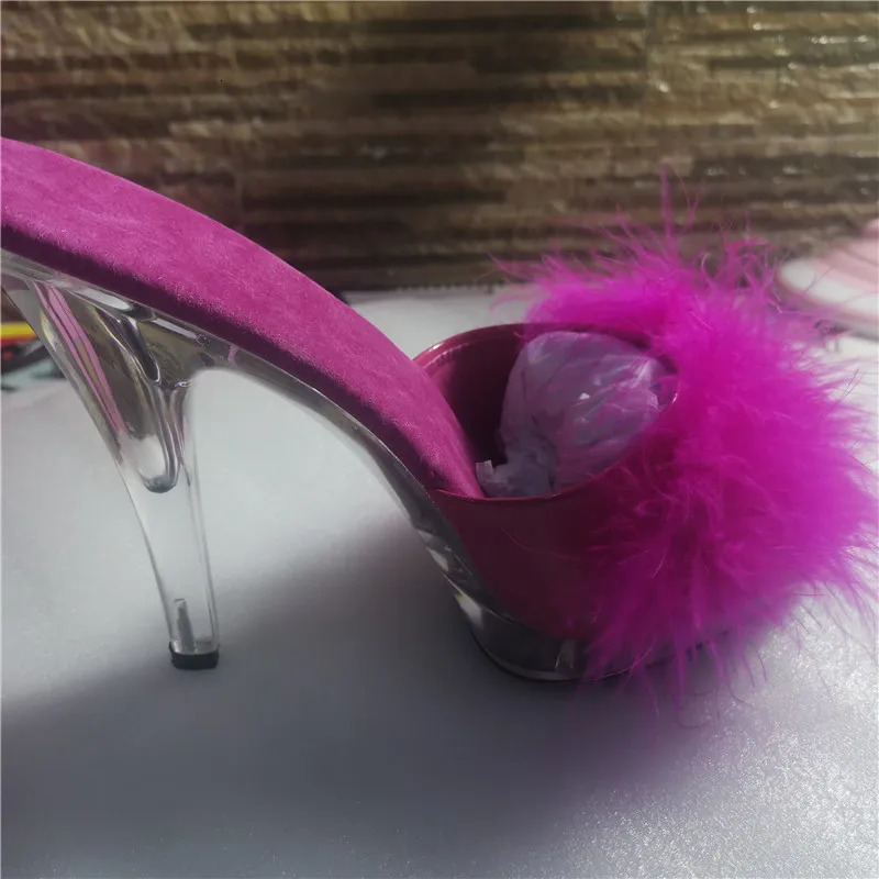 High Heels 13CM Stripper Shoes Plump Feathered Crystal Shoes Sexy Platform Womens Sandals 250228