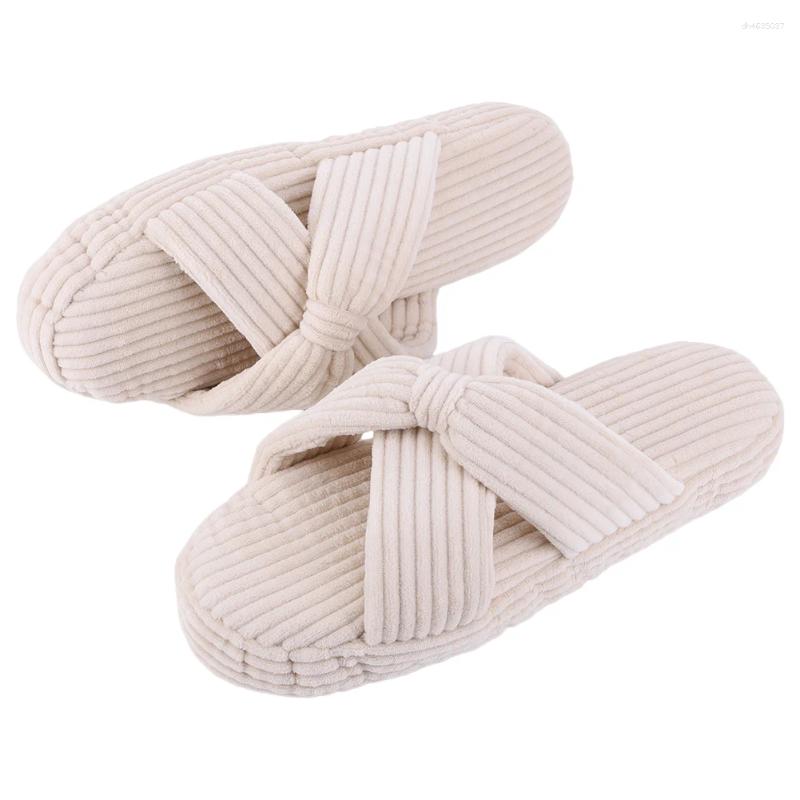 Slippers Plush House Crossband Slides Comfortable Bow Home Fuzzy Thick Sole For Indoor Outdoor Bedroom zhanyishengli