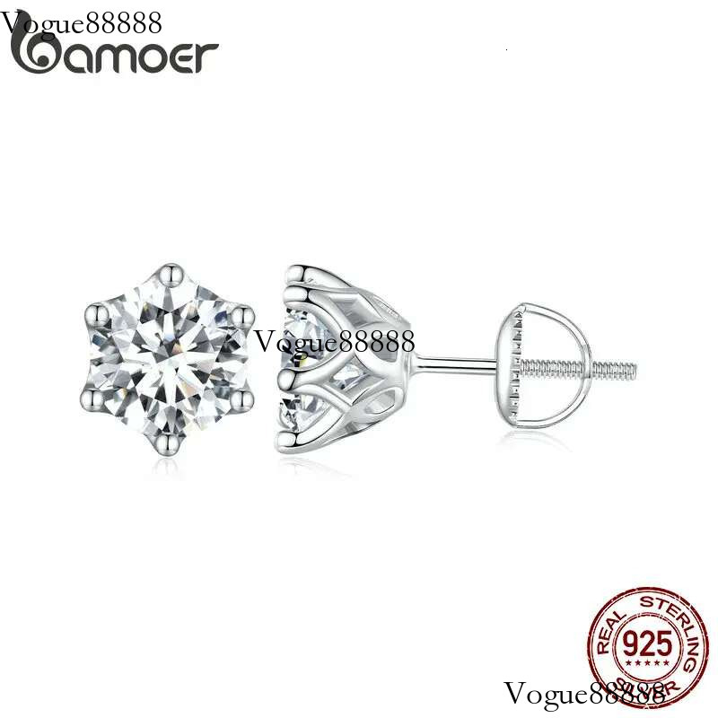 BAMOER Classic Moissanite Stud Earrings, S Sier D Color Brilliant Round Cut Lab Created Dia Wedding Engagement Earrings