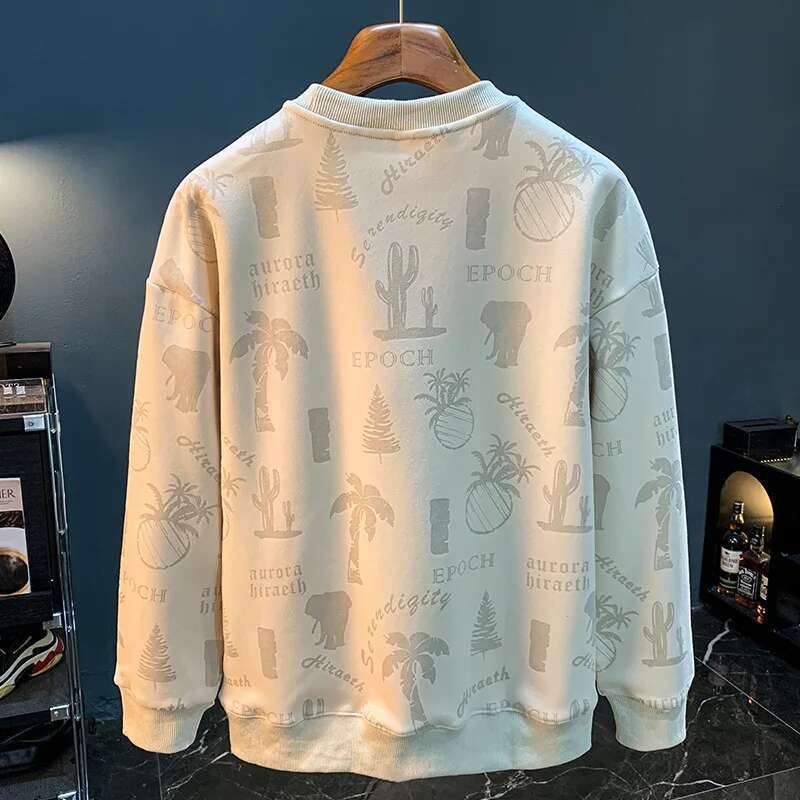 Autumn New Printed Men's Fashion Brand Loose All-Match Round Neck Sweater Outer Wear Long Sleeve Pullover Jacket