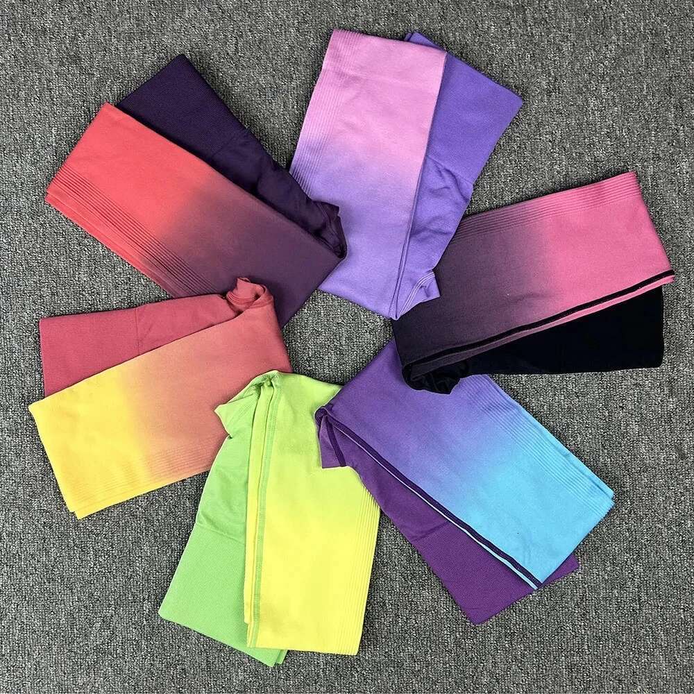 Seamless Gradient Scrunch Peach Butt Yoga Leggings For Women Breathable Elastic High Waist Push Up Ombre Sport Gym Fiess Pants KLMY