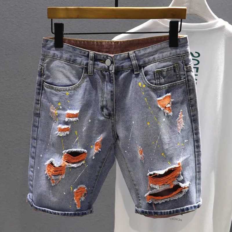 Short Jeans Pants for Men Multi Color Graphic Man Denim Shorts Original Thin Distressed Xl Retro Streetwear Jorts New In RudeT250305