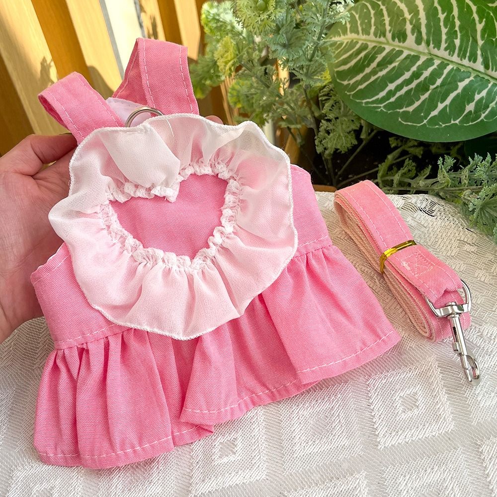 Creative Cute Dog Denim Dresses Fashion Heart Puppy Clothes with Ruffles Pet Princess Dress Spring Summer