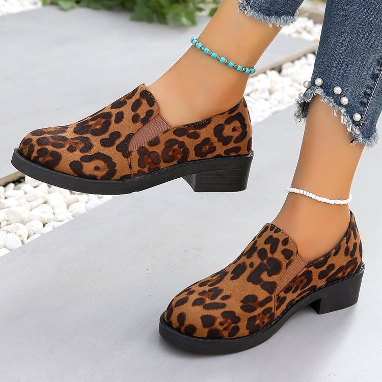 Large leopard print square heel pointed fashion single shoe 2025 spring new style for women's outerwear ddmykukumalu