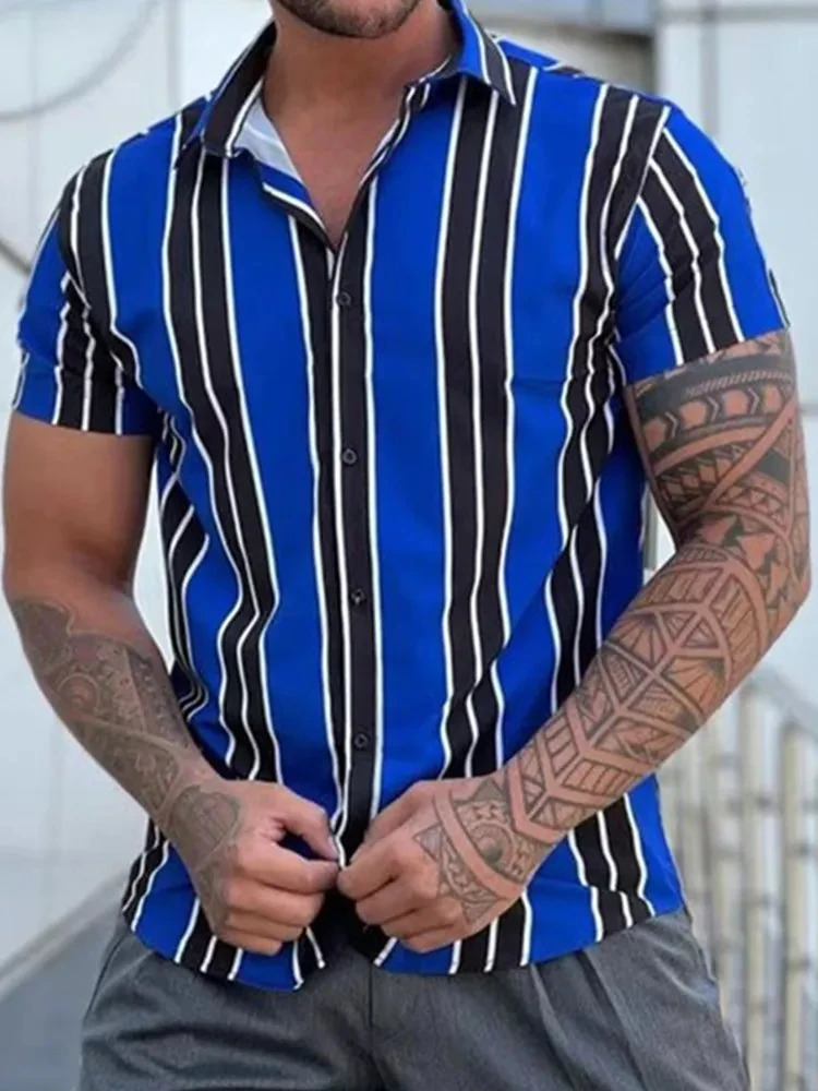 Pinstripe Pattern 3D Printed Men Shirt ManWomen Casual Fashion Long Sleeves Shirts Button Streetwear Oversized Unisex Clothing 250227Z