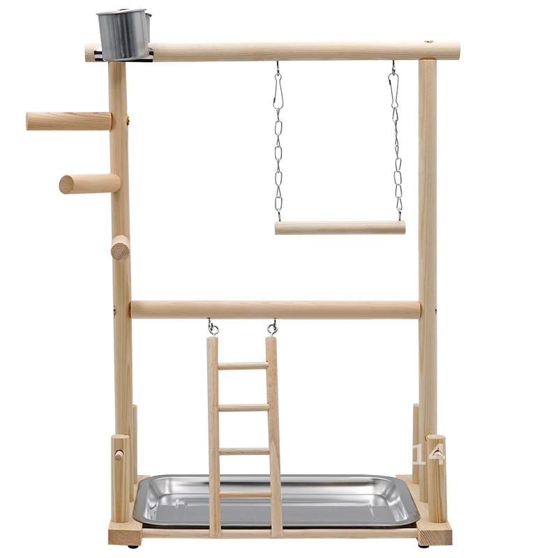 Parrot Playstands With Cup Toys Hanging Bird Swing Climbing Perches Bridge Cockatiel 36*23*51cm Bird Wood Ladder Playground Tray