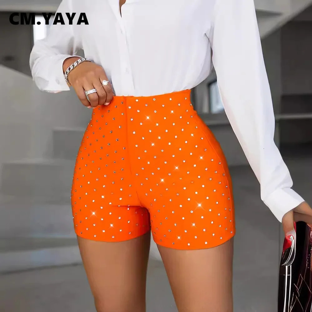 CMYAYA Women Summer Diamonds s OL Sexy Club Party Night Beach High Waist Leggings Shorts Streetwear 2024 250304