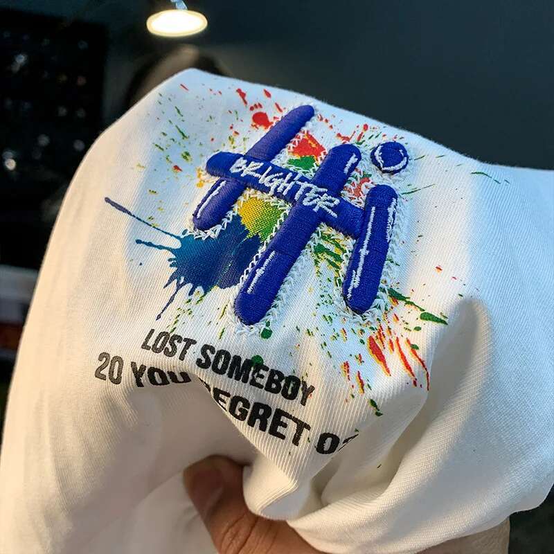 Stretch Breathable And Loose Short T-Shirt Men's Summer Trendy Painted Print Fashion Street Casual Sports Half Sleeve Top
