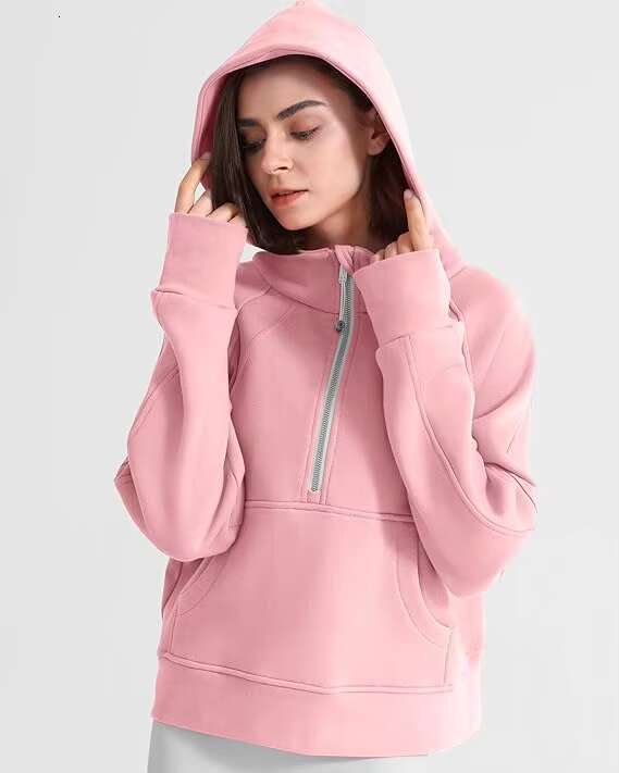 Custom Design Support Women's Hoodie Fleece Ed Half Zip Pullover Cotton Winter Warm Sweatshirt With Thumbhole Pocket