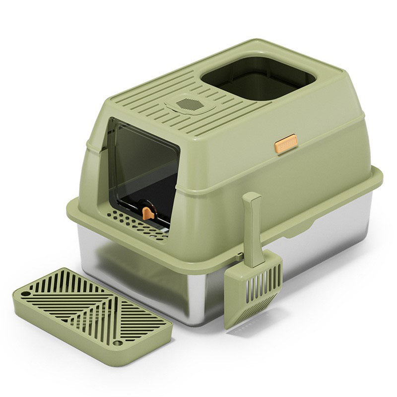 Fully enclosed stainless steel cat litter box, large anti odor, super large cat toilet, enclosed cat litter box, pet supplies