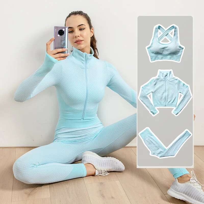 Woman Fiess Sports Yoga Back Cross Bra Seamless Strech Leggings GYM Running Pants Crop Zipper Tshirt Workout Clothes Plus Size