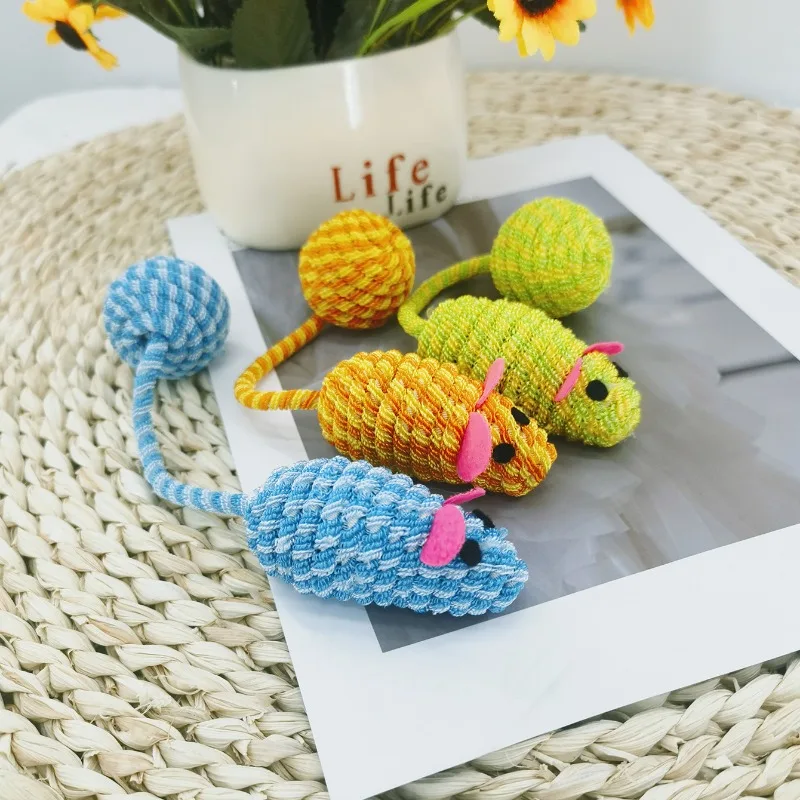 1pcs Pet Cat and Mouse Toys Colorful Woven Mouse Tail Ball Playing with Cats Rustling Sound Self Fun Toys Pet Supplies