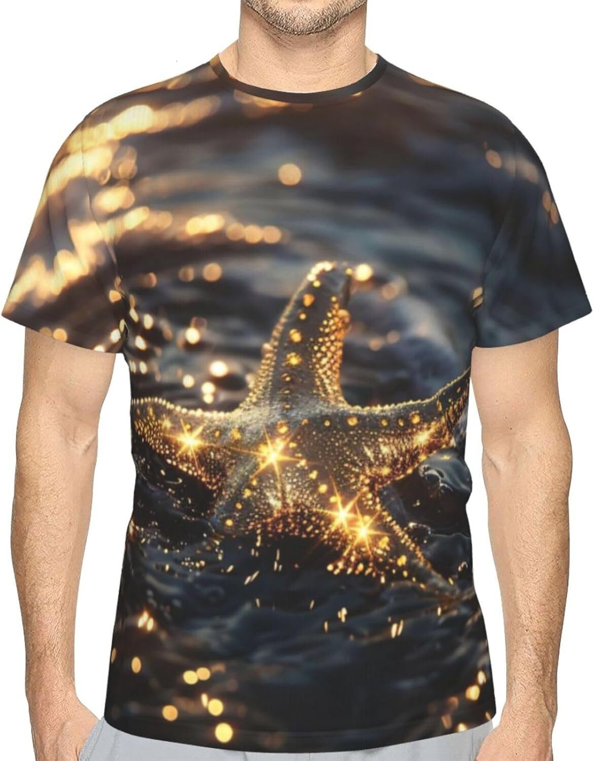 Mens T shirt Starfish 3D Printed T-Shirt for Men & Women - Golden Starfish Graphic Soft Comfort Casual Tee tee Casual tops summer clothes