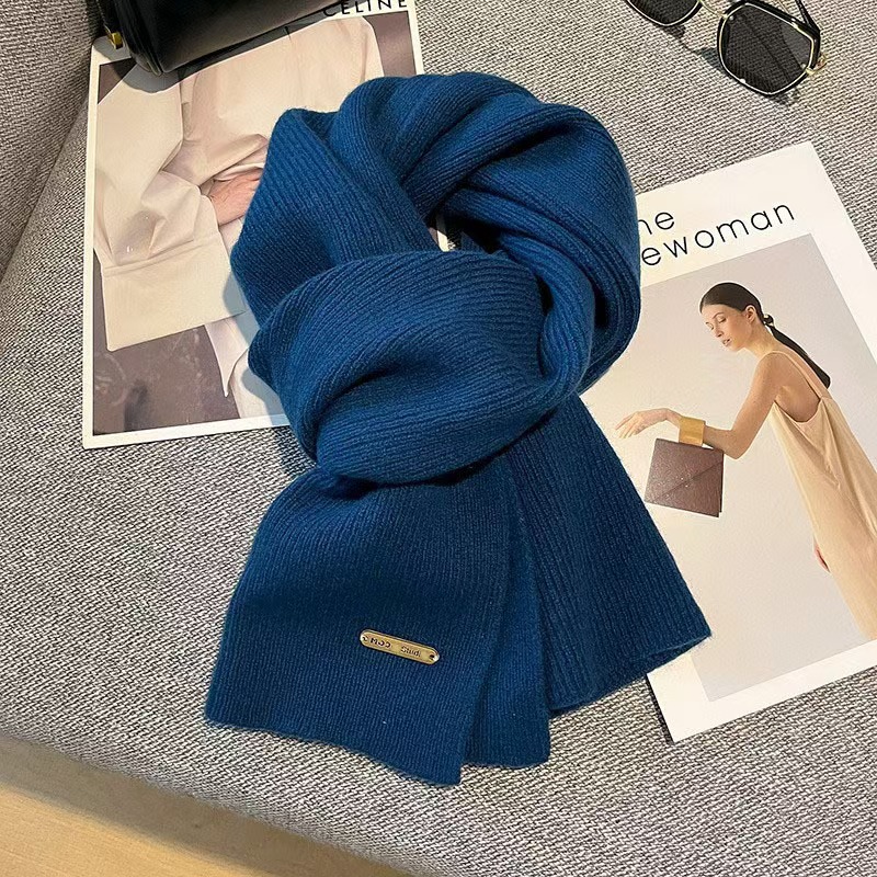 T226 autumn and winter new solid color knitted scarf for women high-grade thick warm atmosphere scarf versatile simple scarf