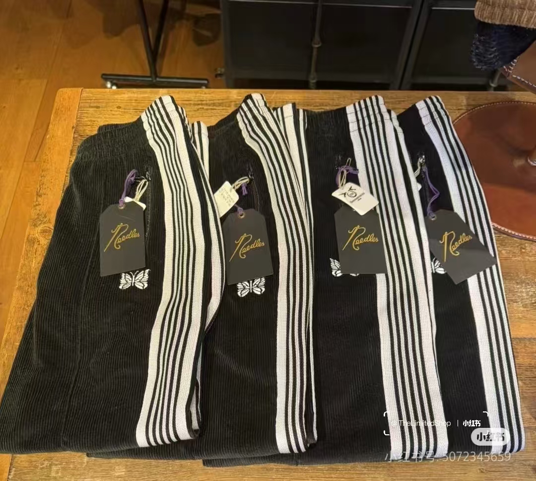 Men's Pants Men Women 1:1 Clothing Purple Striped Webbing Grey Embroidery Butterfly Track AWGE Trousers Needles Elastic Waist