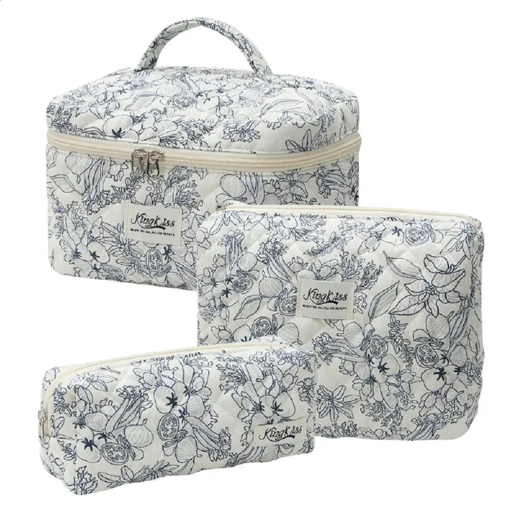 Ship from US 3Piece Floral Cosmetic Bag Set for women Cute Makeup Organizer Travel Toiletry Handbag Purses 250305FBB