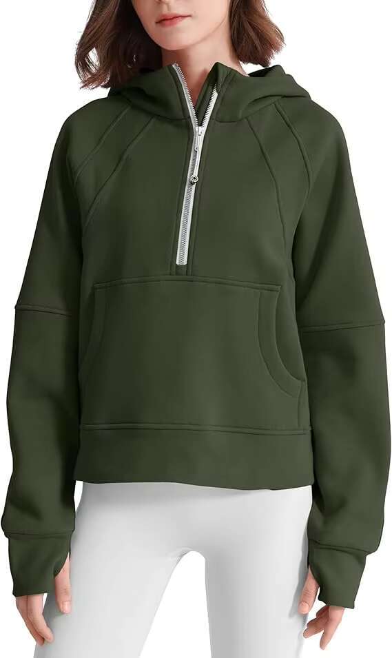 Custom Design Support Women's Hoodie Fleece Ed Half Zip Pullover Cotton Winter Warm Sweatshirt With Thumbhole Pocket
