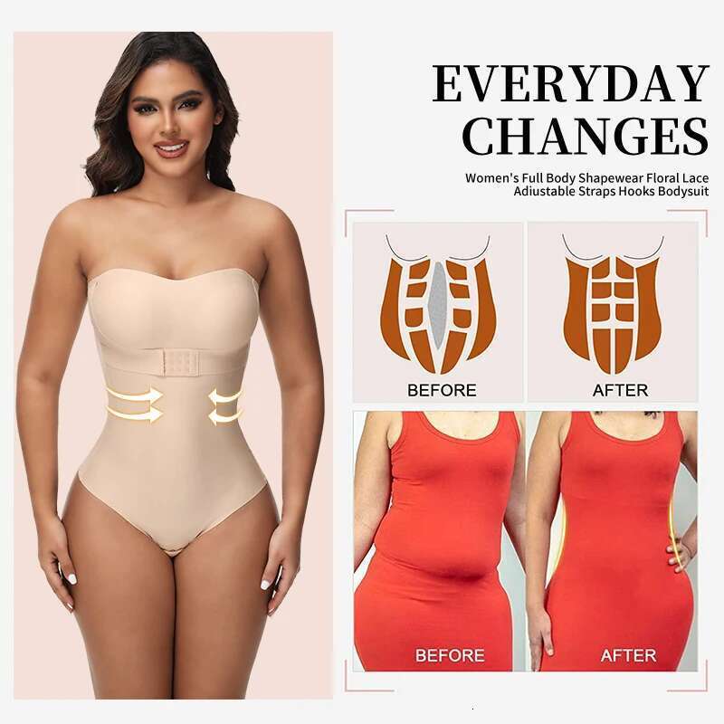 Strapless Seamless Bodysuits Shapewear For Women Tummy Control Built In Bra Tops Sculpt Body Shapers Corset KLMY
