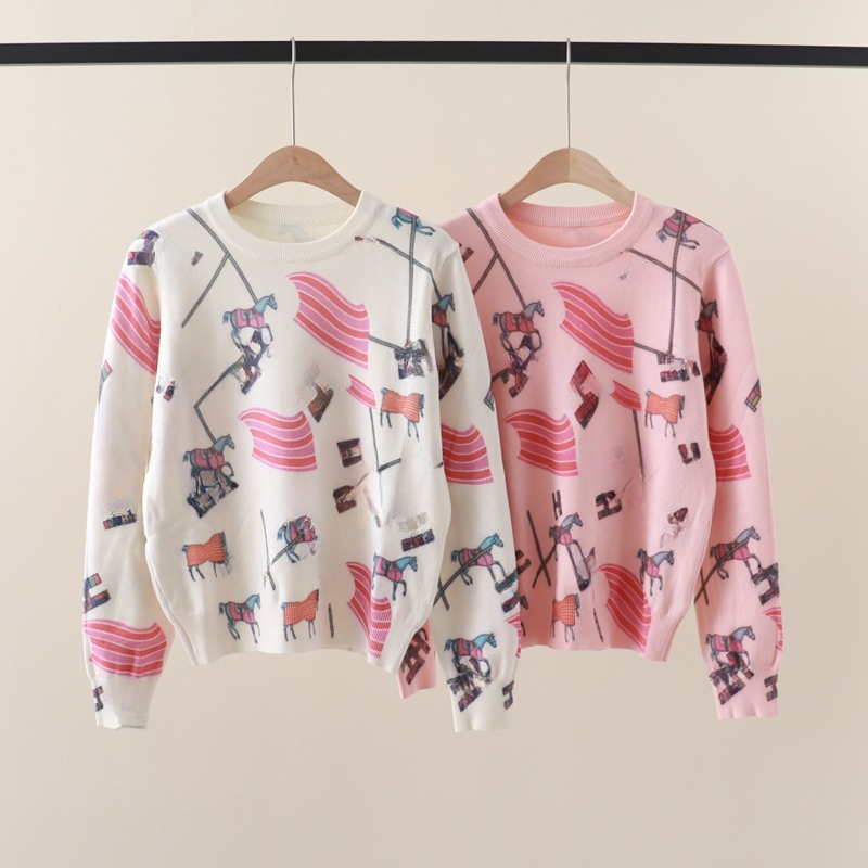 2024 Autumn Winter designer Womens printing Sweaters pink clothes Top Pullover Round Neck Knit Casual cute animal print Long Sleeve Knitwear