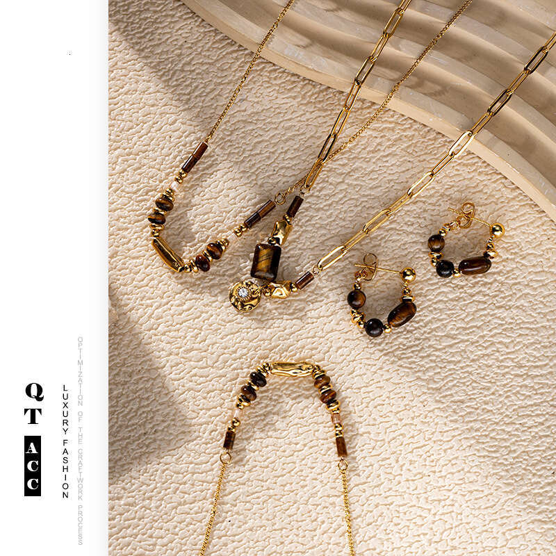 Mirad niche tiger eye stone titanium necklace, high-end sweater chain, versatile ins style stainless steel for women
