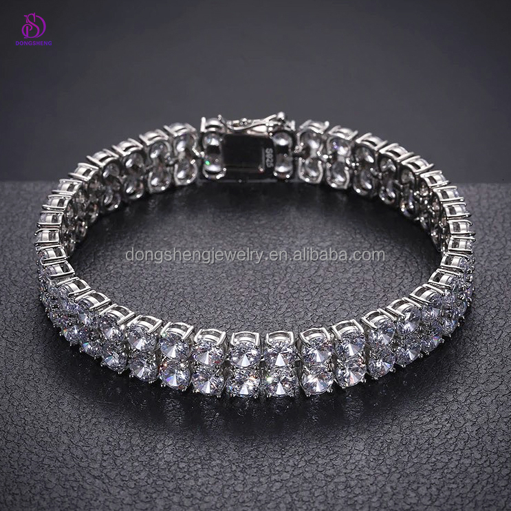 925 Silver Fine Jewelry Bracelet 4mm 2 Row Hip Hop Tennis Bracelet Iced Out VVS Moissanite Tennis Bracelet for Mens