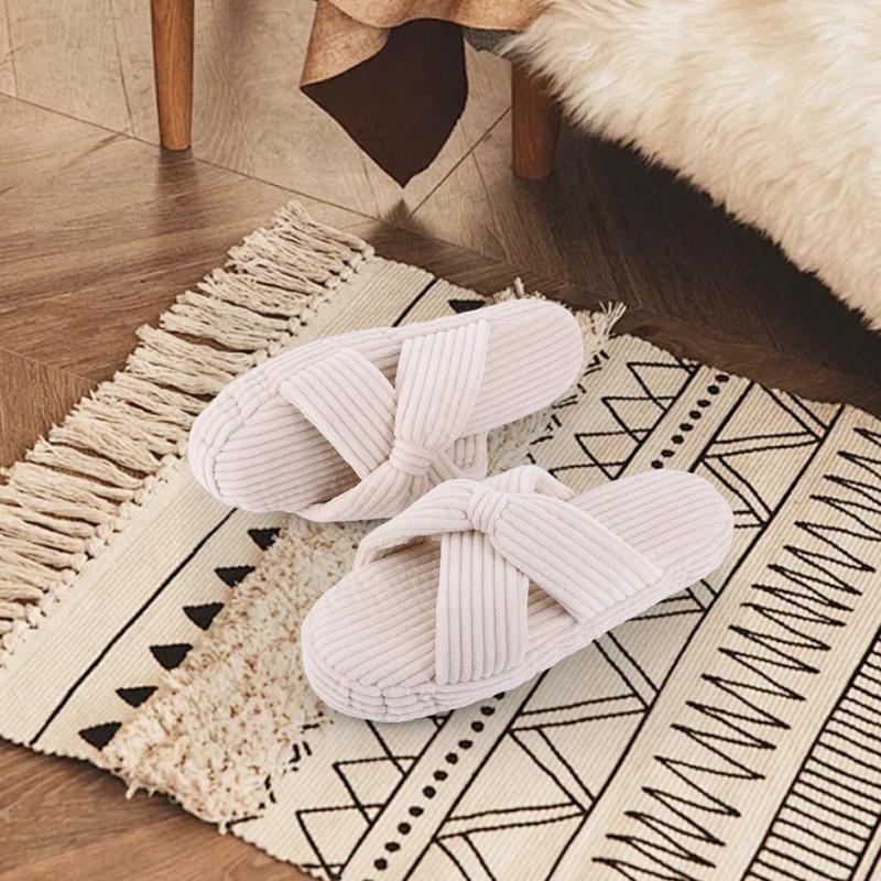 Slippers Plush House Crossband Slides Comfortable Bow Home Fuzzy Thick Sole For Indoor Outdoor Bedroom zhanyishengli
