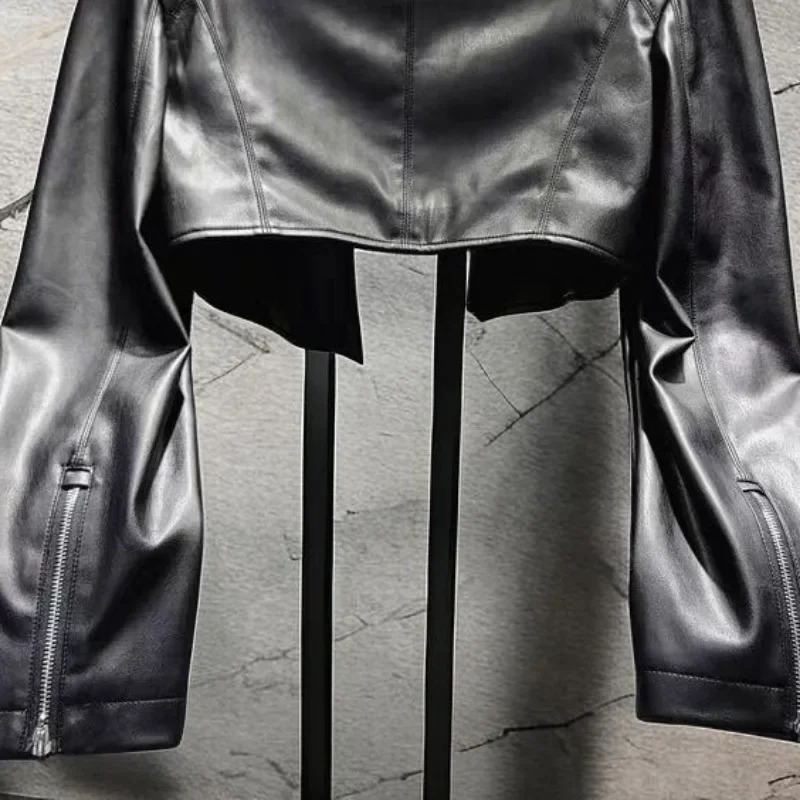 OCEANLOVE Y2k PU Autumn Winter Jackets for Women Streetwear Solid Moto Bilker Style Jackets Ins Fashion Short Womens Clothing 250228