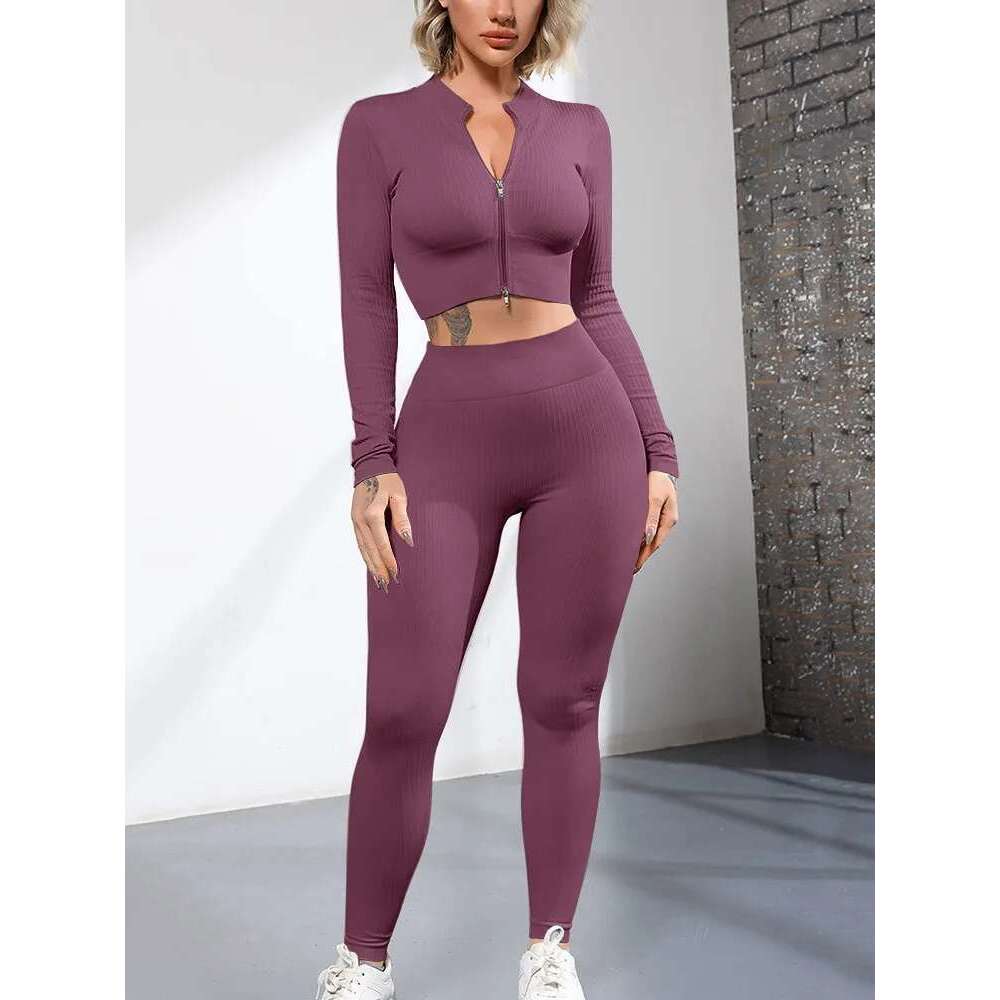 Seamless Ribbed Zipper Women's Sports Shirts & Blouses Long Sleeve Sexy Trend Elastic Gym Yoga Workout Fies Overshirt Crop Top KLMY
