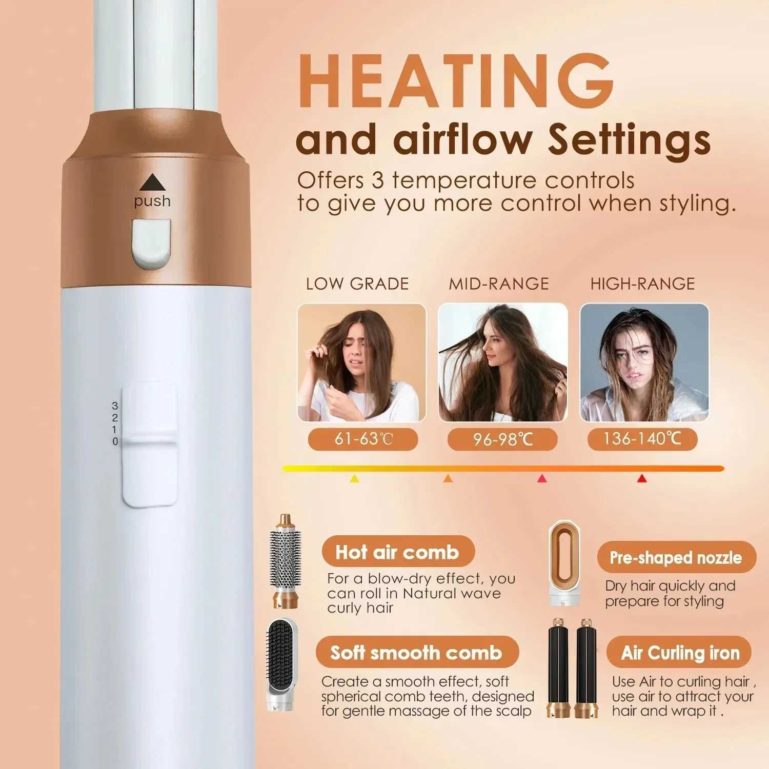 High Speed 5IN1 Hot Air Brush Wrap Blow Dryer With Electric Curling Iron Hair Curler Curling Iron Hair Straightener Styling ToolXJ250305