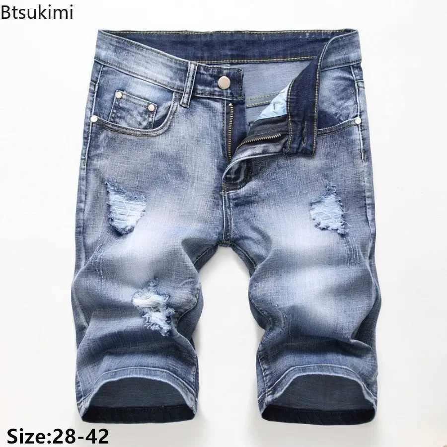Summer New Mens Jeans Trend Retro Men Denim Shorts Stretch Slim Hip Hop Classic Hole Short Style Jeans for Male Big Size 28-42T250305
