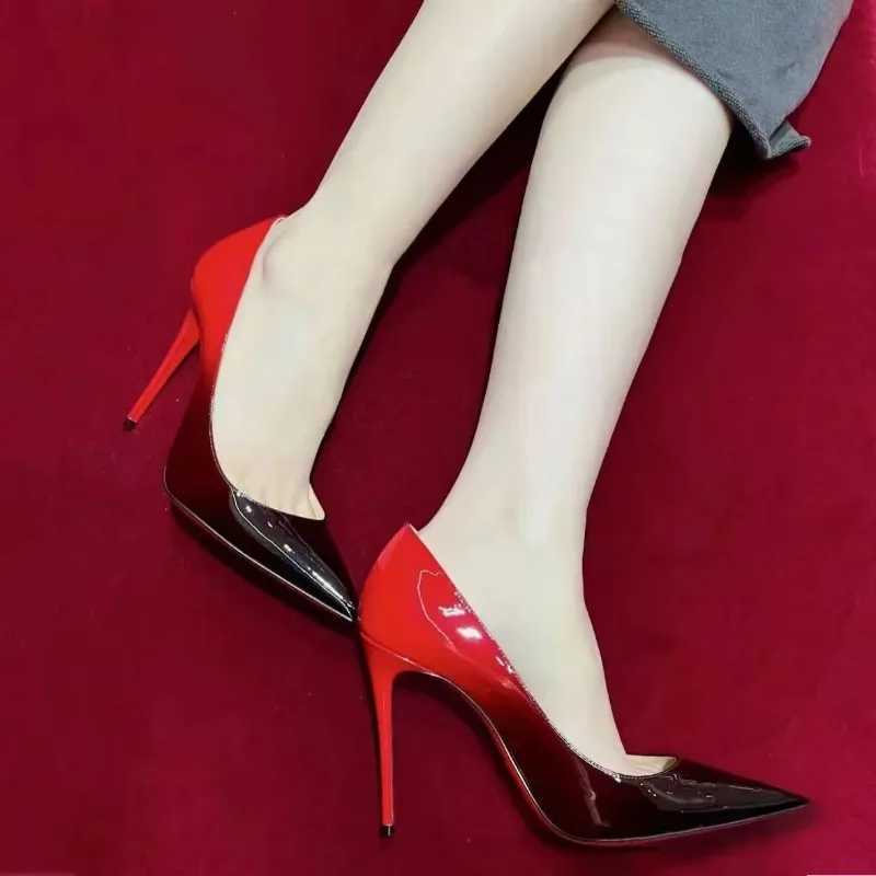 The new red and black gradient mini design for 2025 feels like a shallow mouthed fi sexy high temperature high-heeled shoe Y250304