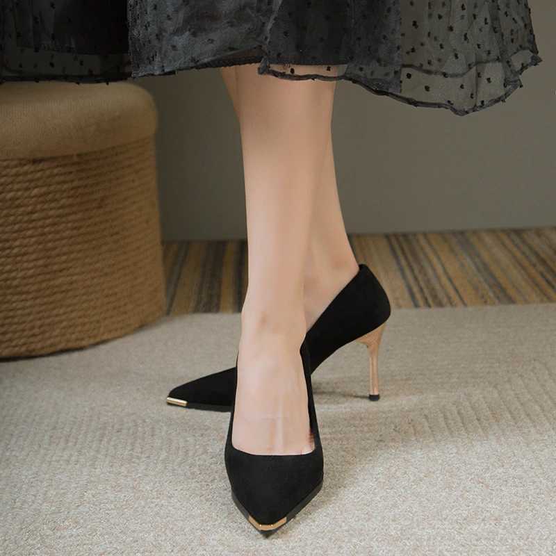NEW Wens Style Banquet Fi Light Luxury 6 8cm High H Pumps Stiletto Metal Pointed Suede Single Fi Casual cfort Y250304