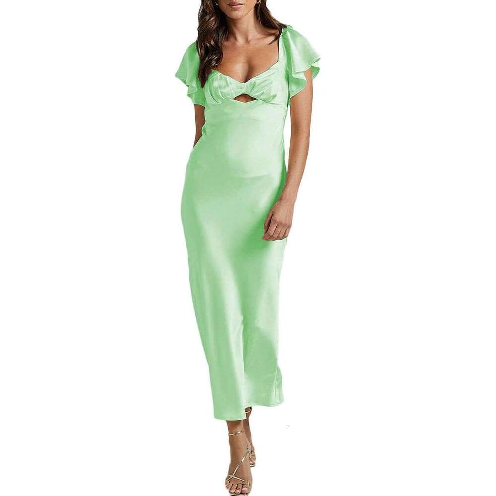 Europe and the United States sexy long skirt V-neck wrap buttock irregular midlength cocktail dress woman