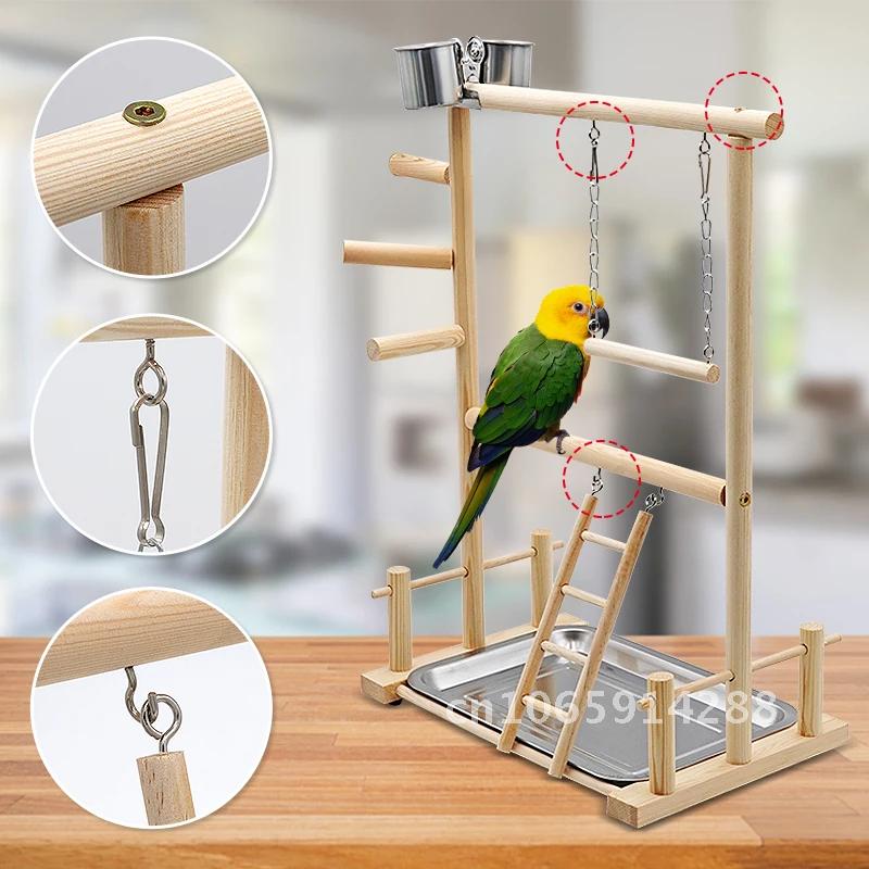 Parrot Playstands With Cup Toys Hanging Bird Swing Climbing Perches Bridge Cockatiel 36*23*51cm Bird Wood Ladder Playground Tray